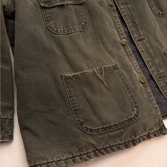 Vintage Distressed Carhartt Jacket Large Green Duck Canvas Blanket Lined CO2MOS - Picture 2 of 11